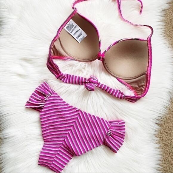 Chevron Pink Brazilian Halter Bikini Set Size M - Picture 6 of 8